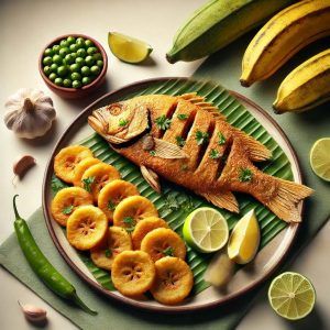 Pescado frito con tajadas